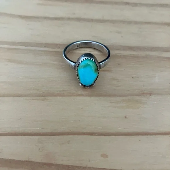 Vintage Sonoran gold turquoise stone ring sterling silver size 7 - Picture 2 of 2